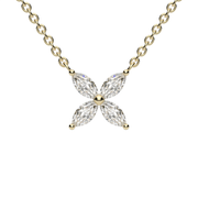 Yellow Gold Marquise Cut Diamond Solitaire Pendant With Shared Prong Setting.